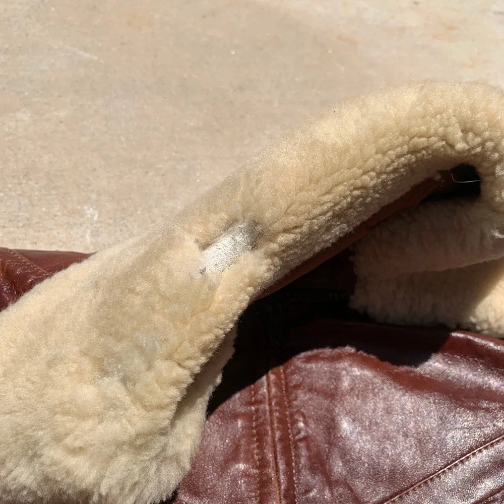 Vintage 1970s Silton brown leather flight jacket w/ sherpa collar - size 42 mens
